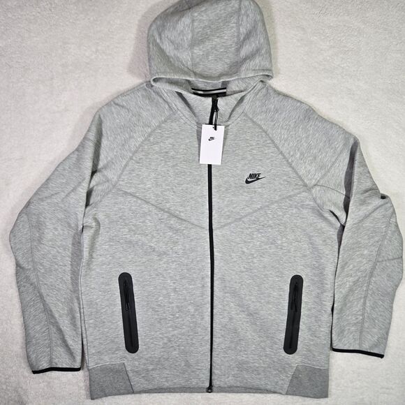 Nike Sportswear Tech Fleece Full Zip Hoodie Heather Grey Mens 2XL FB7921-063 XXL - Picture 1 of 7